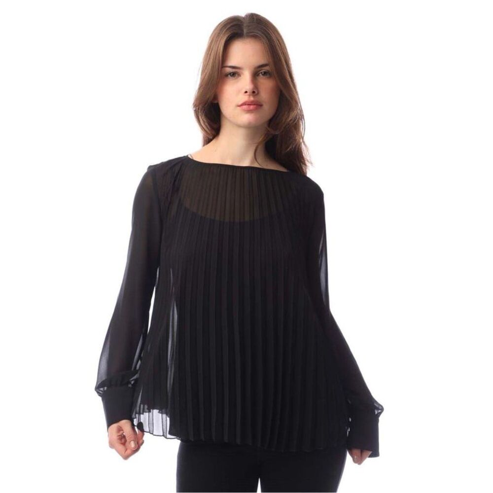 Boss Womens/Ladies Ipuna Pleated Chiffon Blouse / Black